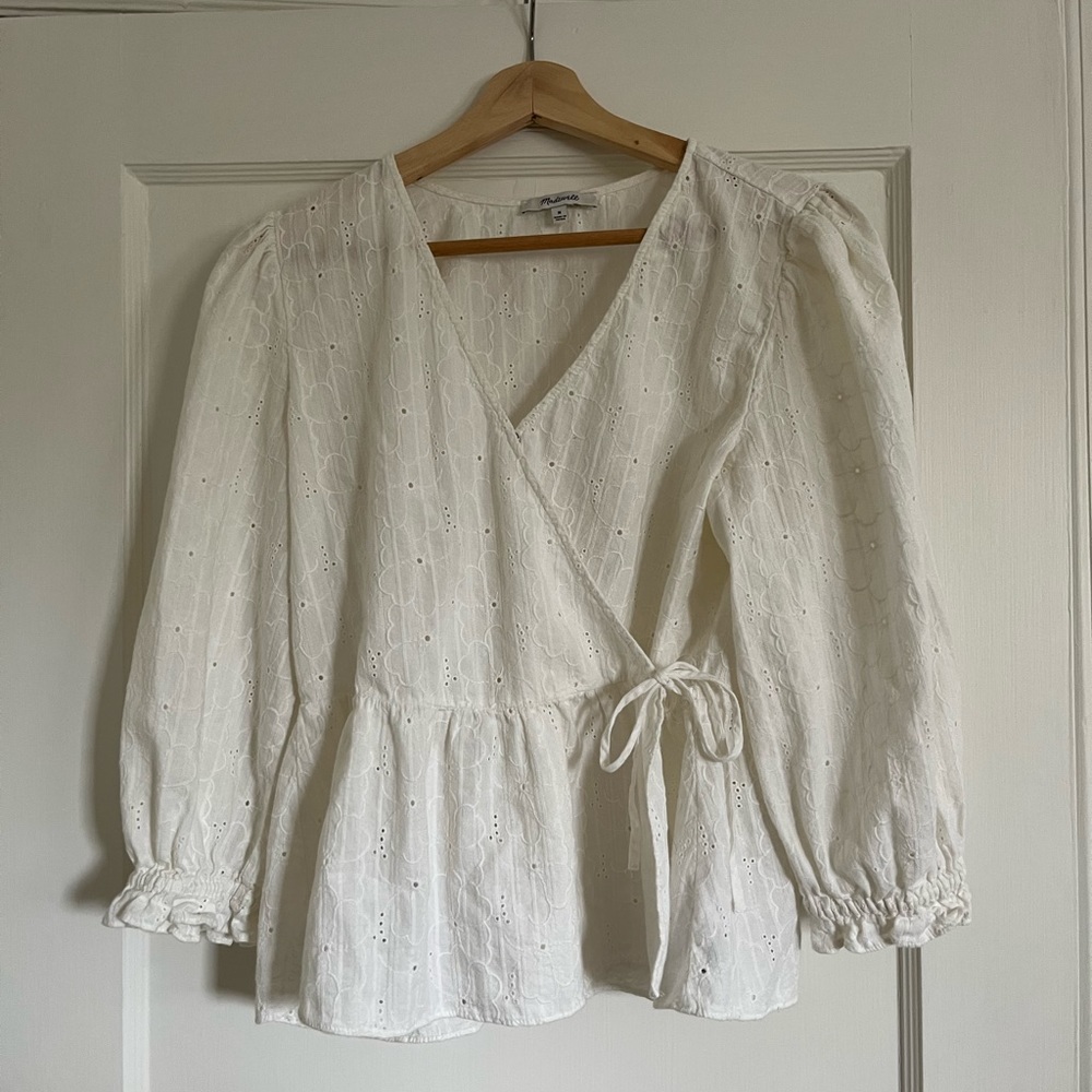 Madewell white/ivory cotton eyelet blouse